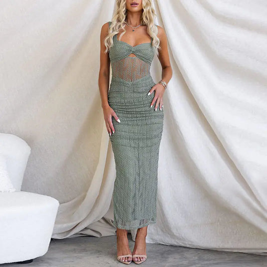 Autumn Lace Jacquard Pleated Sling Dress